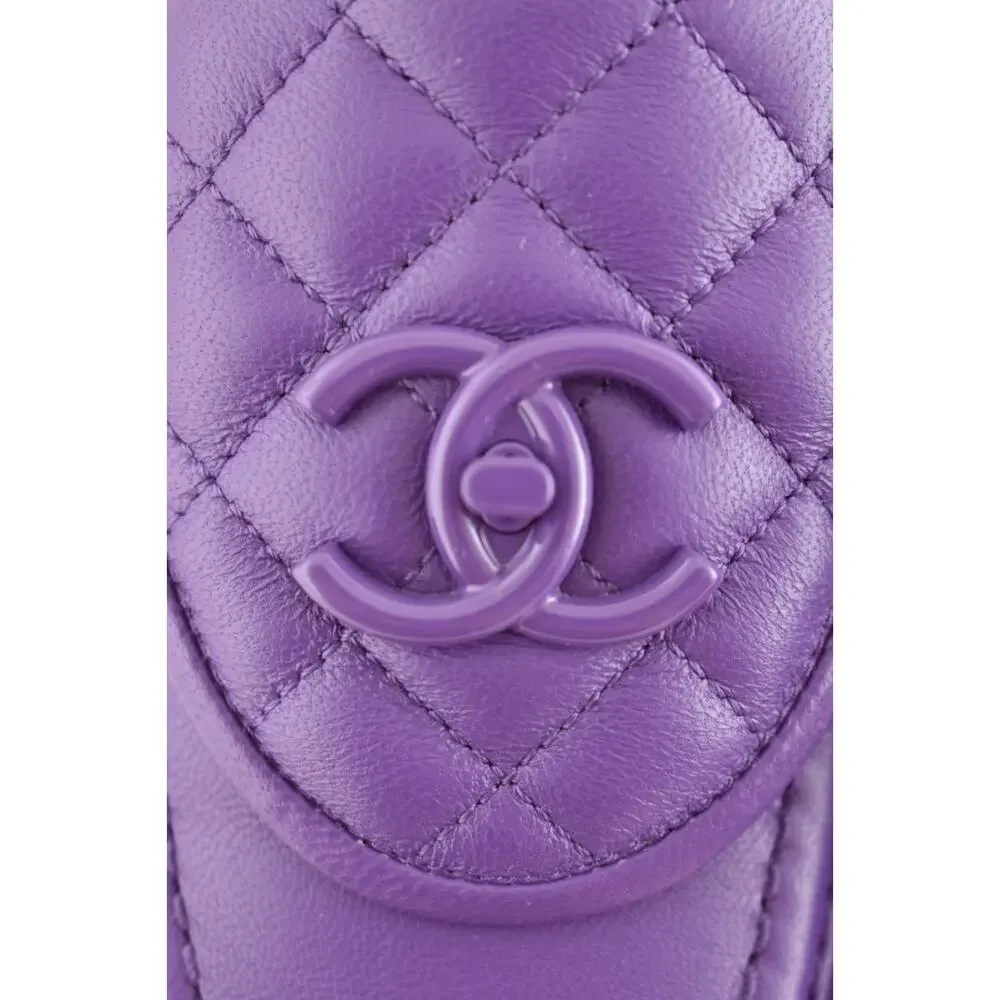 Chanel 24C Purple Leather Quilted Flap Turnlock CC Logo Moccasin Flat Loafer 36